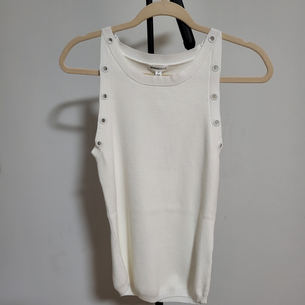 Anne Fontaine White Sleeveless Snap-Shoulder Tank